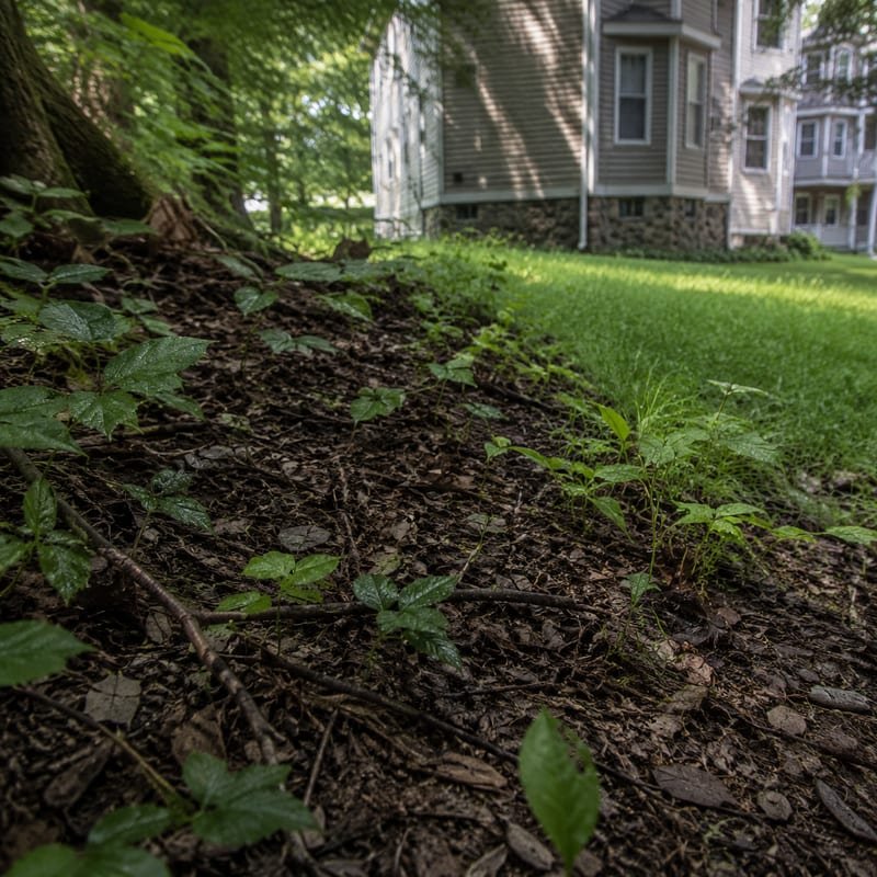 Tick habitat in the leaf litter transition zone between lawn and woods in Worcester County, MA