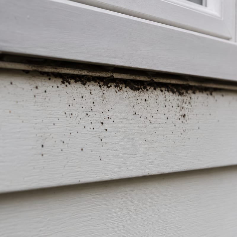 Bat guano accumulated below a roost entry on the exterior wall of a Worcester, MA home